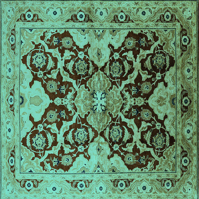 Square Oriental Turquoise Traditional Rug, urb2941turq