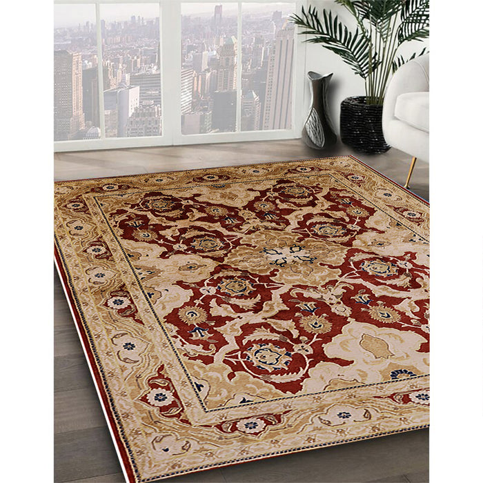 Mid-Century Modern Brown Sand Brown Oriental Rug in Family Room, urb2941