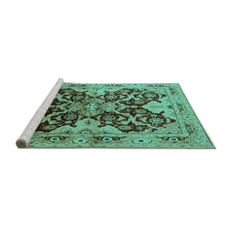 Sideview of Machine Washable Oriental Turquoise Traditional Area Rugs, wshurb2941turq