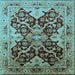 Square Machine Washable Oriental Light Blue Traditional Rug, wshurb2941lblu