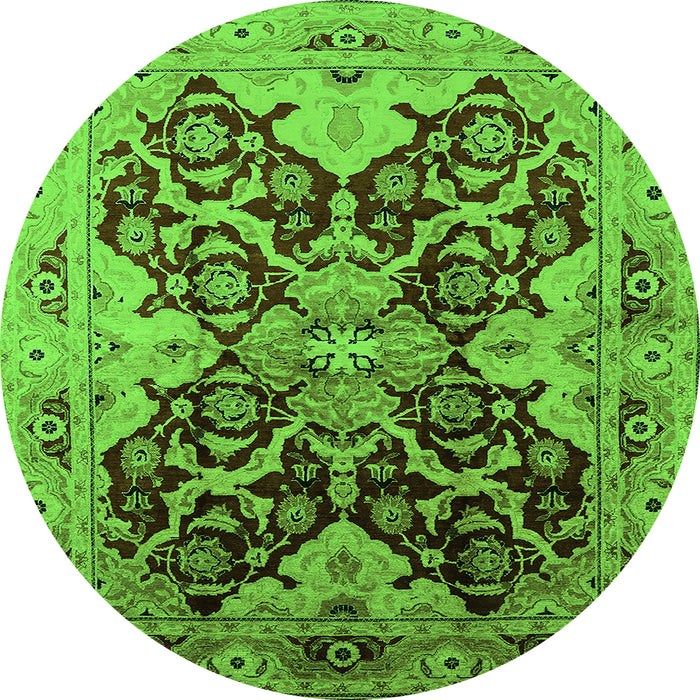 Round Oriental Green Traditional Rug, urb2941grn