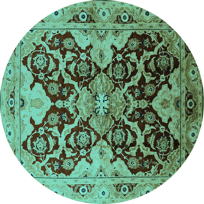 Round Machine Washable Oriental Turquoise Traditional Area Rugs, wshurb2941turq