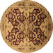 Round Machine Washable Oriental Brown Traditional Rug, wshurb2941brn