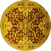 Round Machine Washable Oriental Yellow Traditional Rug, wshurb2941yw