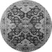 Round Machine Washable Oriental Gray Traditional Rug, wshurb2941gry