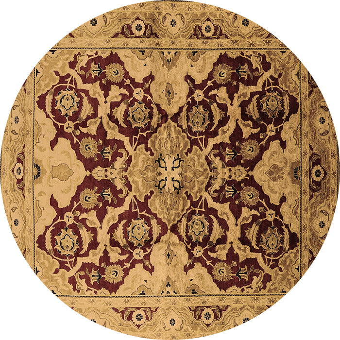 Round Oriental Brown Traditional Rug, urb2941brn
