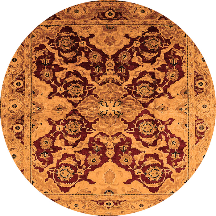 Round Machine Washable Oriental Orange Traditional Area Rugs, wshurb2941org