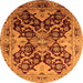 Round Machine Washable Oriental Orange Traditional Area Rugs, wshurb2941org