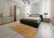 Mid-Century Modern Gold Oriental Rug in a Bedroom, urb2942