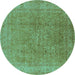 Round Machine Washable Oriental Turquoise Industrial Area Rugs, wshurb2942turq