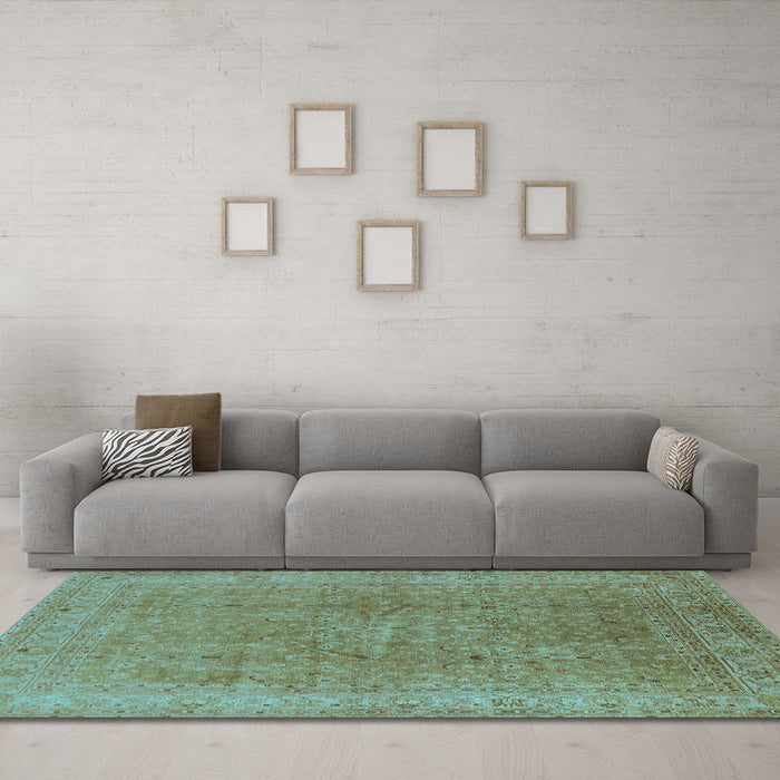 Machine Washable Oriental Light Blue Industrial Rug in a Living Room, wshurb2942lblu