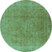 Round Oriental Turquoise Industrial Rug, urb2942turq