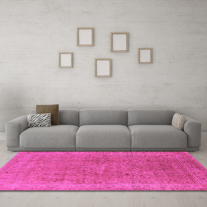 Machine Washable Oriental Pink Industrial Rug in a Living Room, wshurb2942pnk