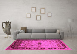 Machine Washable Oriental Pink Traditional Rug in a Living Room, wshurb2943pnk