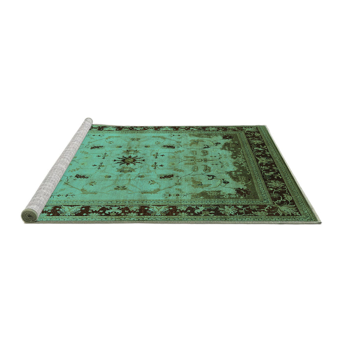 Sideview of Machine Washable Oriental Turquoise Traditional Area Rugs, wshurb2943turq