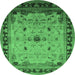 Round Machine Washable Oriental Emerald Green Traditional Area Rugs, wshurb2943emgrn