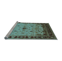 Sideview of Machine Washable Oriental Light Blue Traditional Rug, wshurb2943lblu