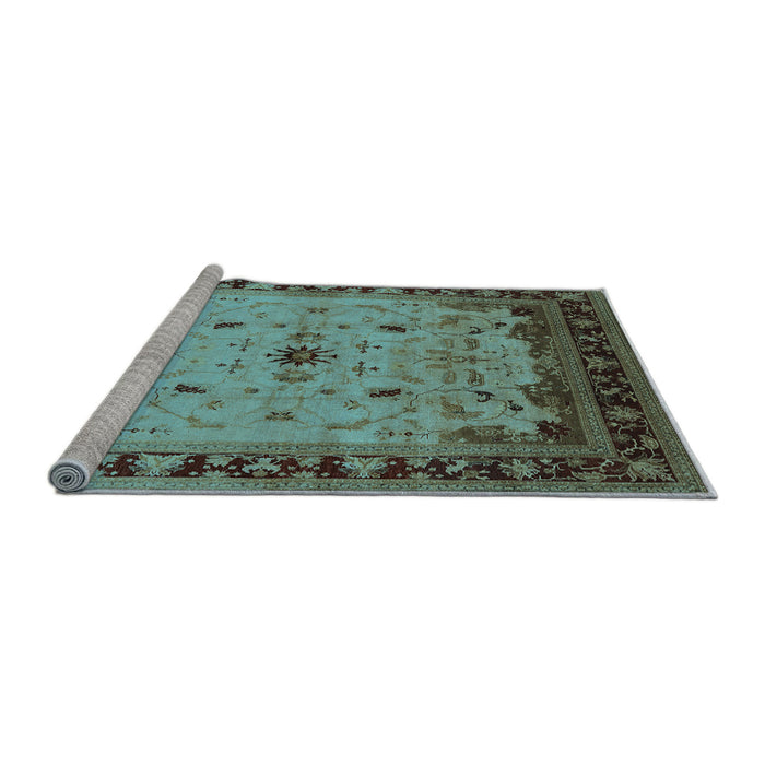 Sideview of Machine Washable Oriental Light Blue Traditional Rug, wshurb2943lblu