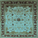 Square Machine Washable Oriental Light Blue Traditional Rug, wshurb2943lblu