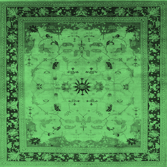 Square Oriental Emerald Green Traditional Rug, urb2943emgrn