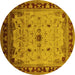 Round Machine Washable Oriental Yellow Traditional Rug, wshurb2943yw