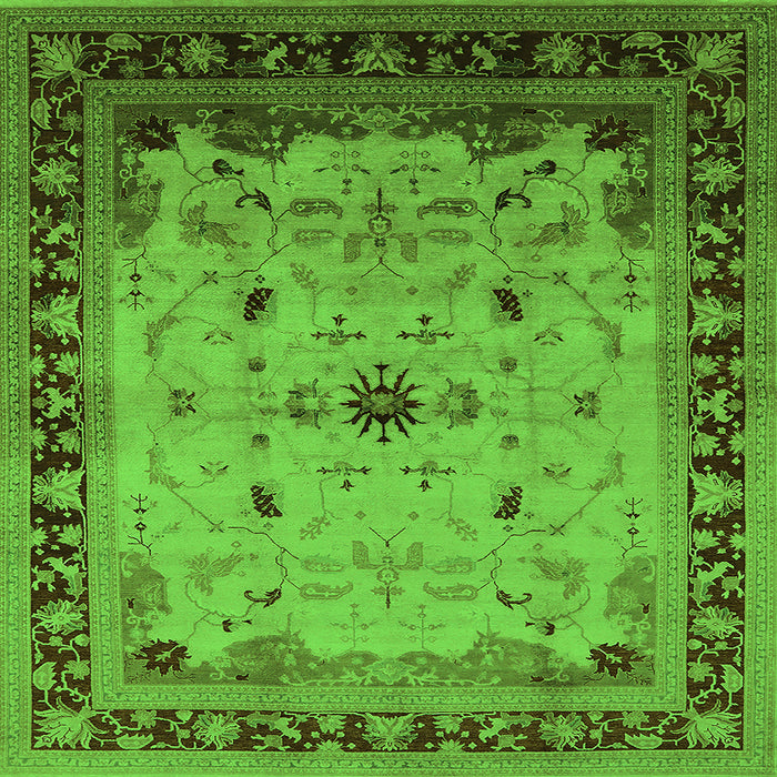 Square Machine Washable Oriental Green Traditional Area Rugs, wshurb2943grn