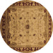 Round Oriental Brown Traditional Rug, urb2943brn