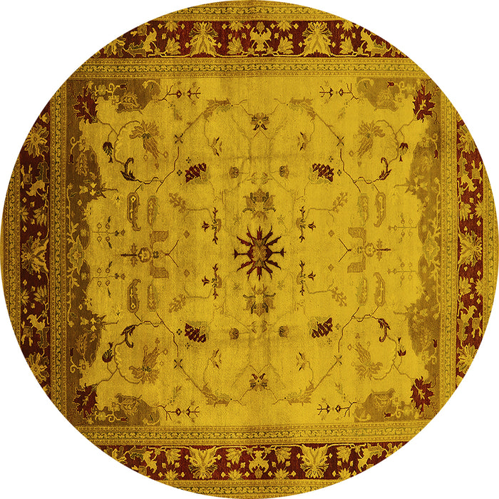 Round Oriental Yellow Traditional Rug, urb2943yw
