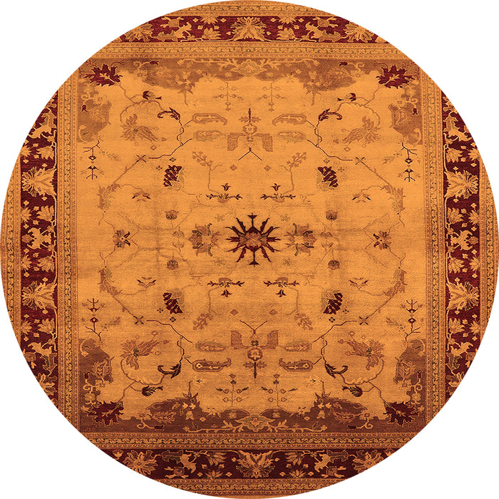 Round Machine Washable Oriental Orange Traditional Area Rugs, wshurb2943org