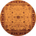 Round Machine Washable Oriental Orange Traditional Area Rugs, wshurb2943org