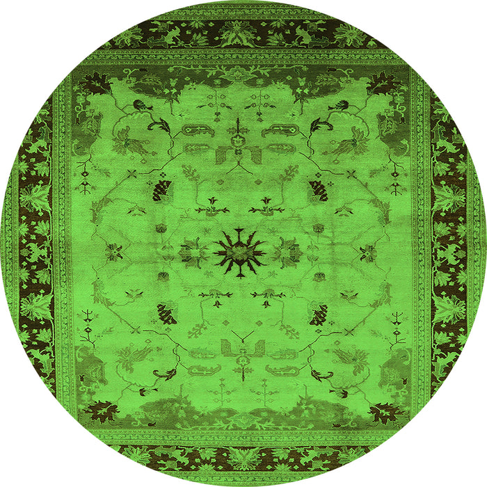 Round Oriental Green Traditional Rug, urb2943grn