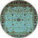 Round Machine Washable Oriental Light Blue Traditional Rug, wshurb2943lblu