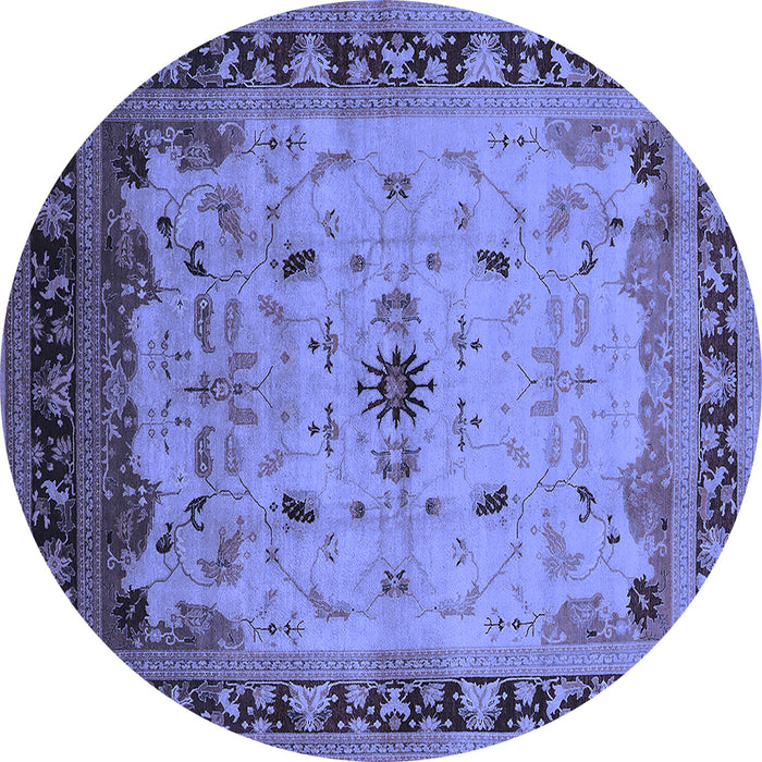 Round Machine Washable Oriental Blue Traditional Rug, wshurb2943blu