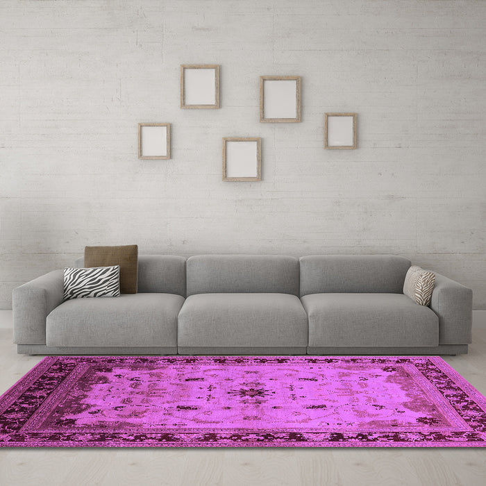 Machine Washable Oriental Purple Traditional Area Rugs in a Living Room, wshurb2943pur