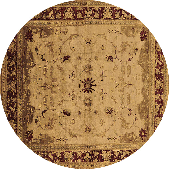 Round Machine Washable Oriental Brown Traditional Rug, wshurb2943brn