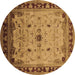 Round Machine Washable Oriental Brown Traditional Rug, wshurb2943brn