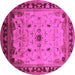 Round Machine Washable Oriental Pink Traditional Rug, wshurb2943pnk