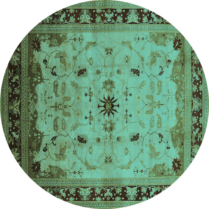Round Oriental Turquoise Traditional Rug, urb2943turq