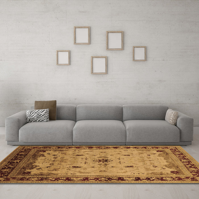 Machine Washable Oriental Brown Traditional Rug in a Living Room,, wshurb2943brn