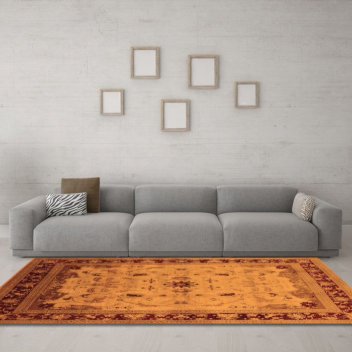 Machine Washable Oriental Orange Traditional Area Rugs in a Living Room, wshurb2943org