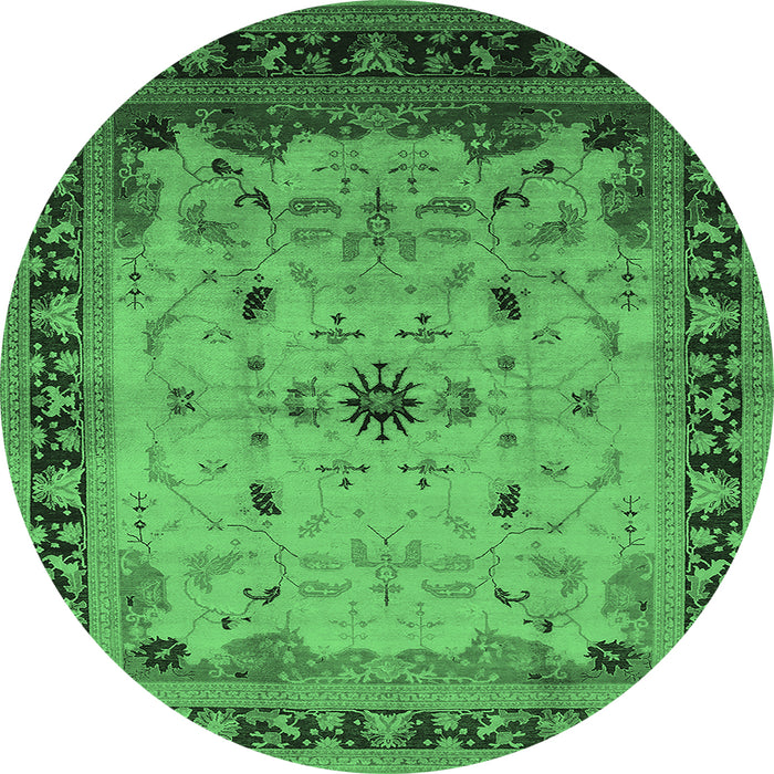 Round Oriental Emerald Green Traditional Rug, urb2943emgrn