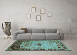 Machine Washable Oriental Light Blue Traditional Rug in a Living Room, wshurb2943lblu