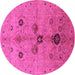 Round Machine Washable Oriental Pink Industrial Rug, wshurb2944pnk