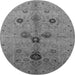 Round Machine Washable Oriental Gray Industrial Rug, wshurb2944gry