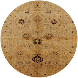 Round Mid-Century Modern Yellow Oriental Rug, urb2944