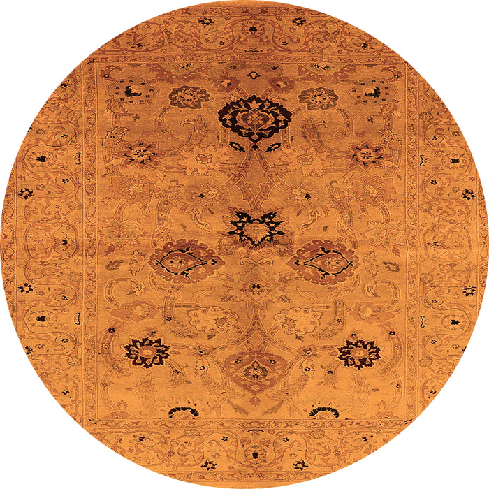 Round Machine Washable Oriental Orange Industrial Area Rugs, wshurb2944org