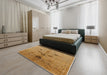 Mid-Century Modern Yellow Oriental Rug in a Bedroom, urb2944