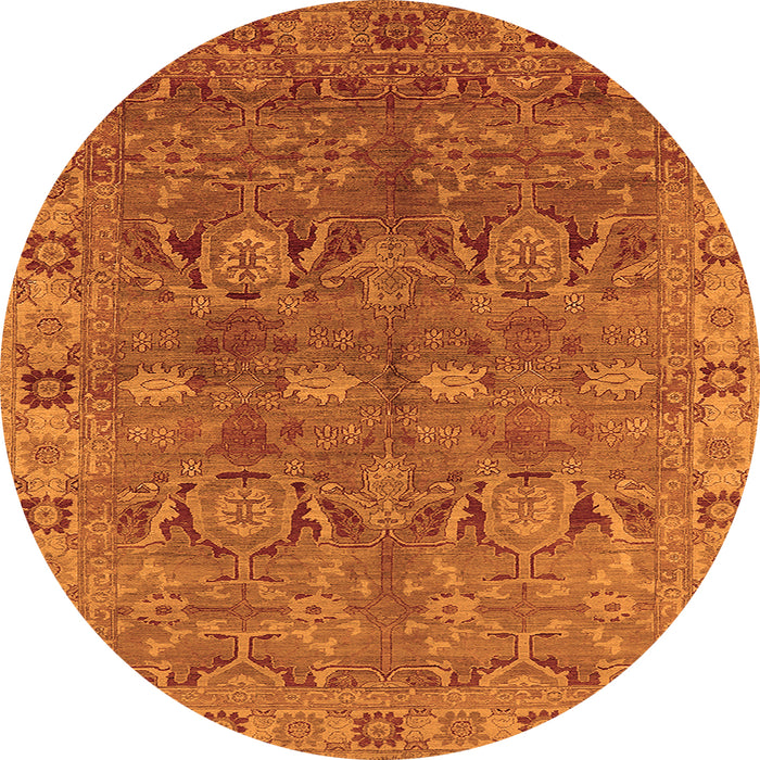 Round Machine Washable Oriental Orange Traditional Area Rugs, wshurb2945org