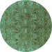 Round Oriental Turquoise Traditional Rug, urb2945turq