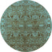 Round Oriental Light Blue Traditional Rug, urb2945lblu